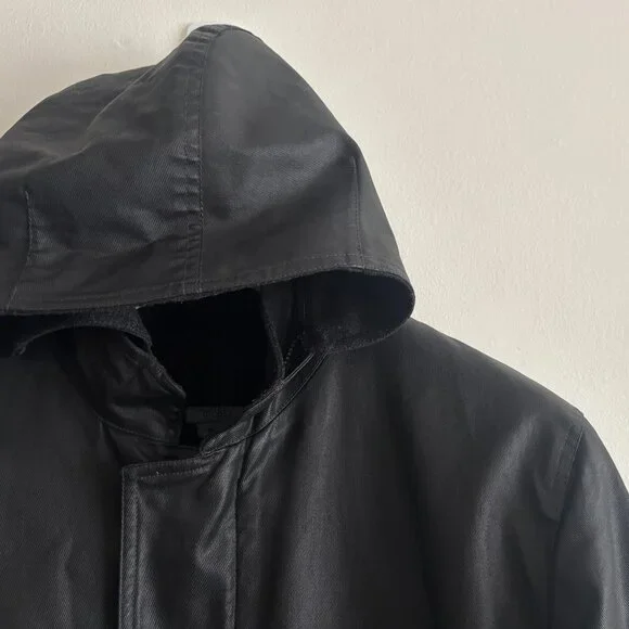 $600 M0851Hooded Waxed Cotton Zippered Black Jacket - Large - Picture 5 of 16